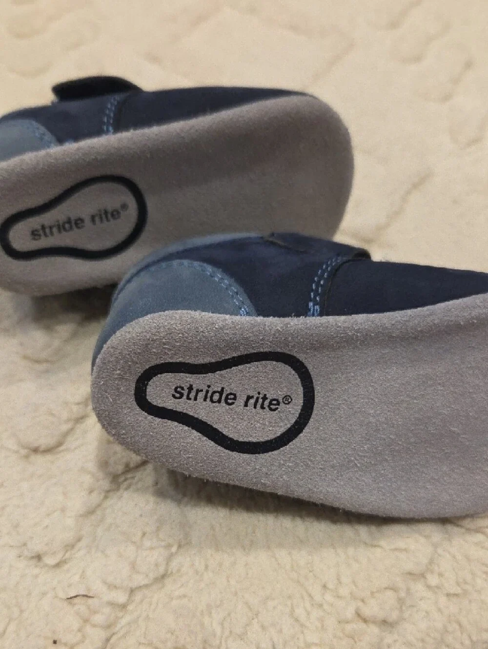 Stride Rite Navy Blue Leather Baby Moccasin with Hook-and-Loop Strap
